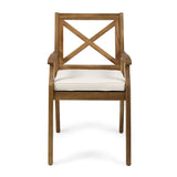 GDFStudio Outdoor 5 Piece Acacia Wood Dining Set with Cushions, Teak Finish and Cream GDFStudio