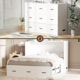 Full Size Murphy Bed with Charging Station and Drawer Farmhouse Cabinet Bed Wood Space-Saving Hidden Folding Platform Bed Chest for Home Office Bedroom Guest Room Apartment,White NEBZHASK