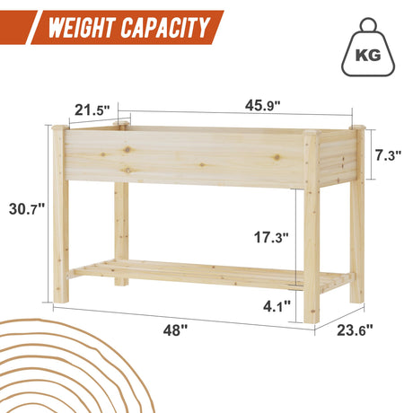 GHWIE Raised Garden Bed with Shelf,Elevated Wooden Planter Box with Legs,Garden Planter for Backyard, Patio, Balcony,200lb Capacity - Natural GHWIE