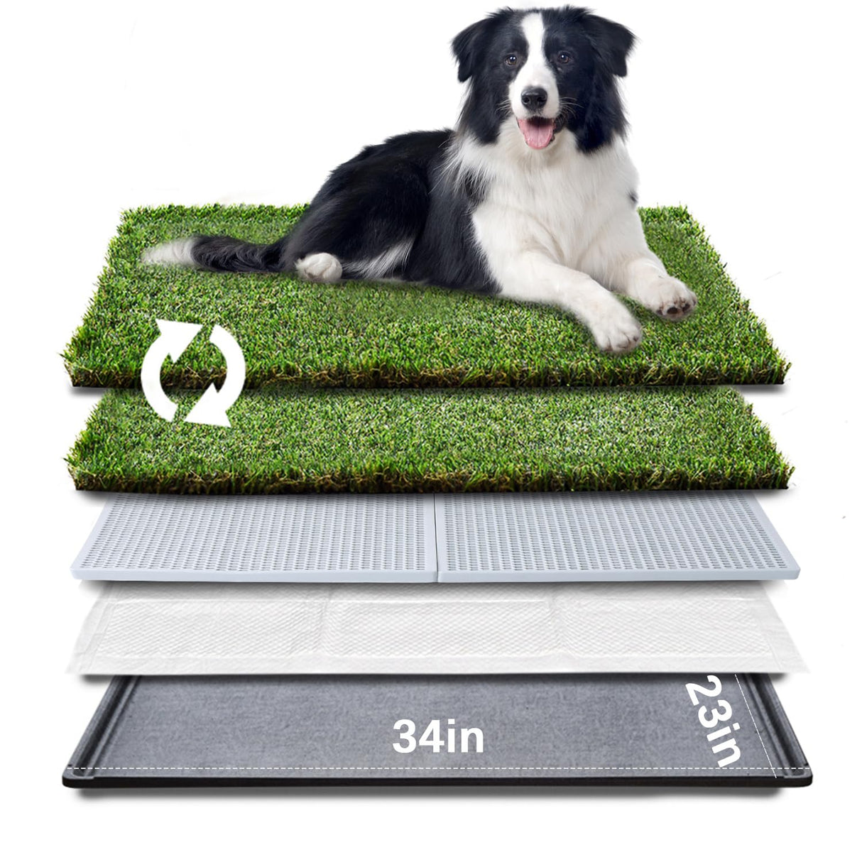 HQ4us Dog Grass Pad with Tray Large 34”×23” Dog Litter Box Toilet with 2×Artificial Grass for Dogs with Hemmed Edge, Pee Pads for Dogs, Realistic, Less Stink, Potty for Balcony HQ4US 4LEGS