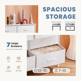 DUMOS Dresser for Bedroom, Chest of Drawers, Closet Storage with 7 Drawers, Cloth Dresser Clothes Organizer Tower with Fabric Bins, Metal Frame, Wood Tabletop for Nursery, Kids Room, White DUMOS