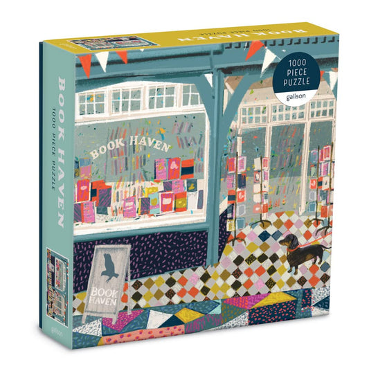 Galison Book Haven Puzzle, 1000 Pieces, 20” x 20” – Difficult Jigsaw Puzzle with Stunning & Colorful Artwork of a Book Shop by Victoria Ball – Thick, Sturdy Pieces, Challenging Family Activity