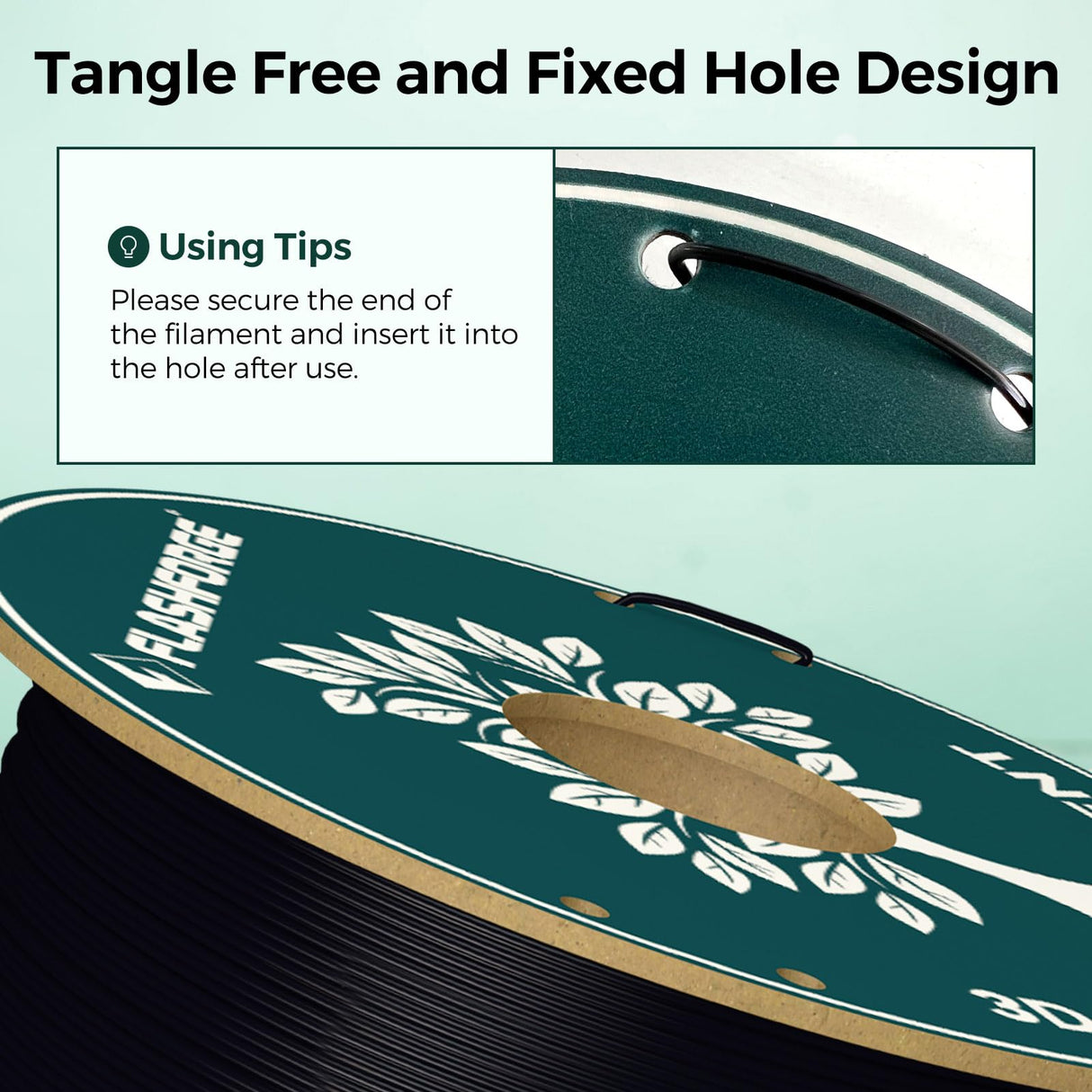 FLASHFORGE PLA Filament 1.75mm Black, 3D Printer Filament Bundle 2kg (4.4lbs) Cardboard Spool, Dimensional Accuracy +/- 0.02mm, 3D Printing Filament Easy to Use and Fits for Most FDM 3D Printers FLASHFORGE