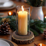 Candle Holder: Rustic Round Wooden Candle Tray for Cozy Home Farmhouse Decor, Set of 2 (Brown) QUALEONA