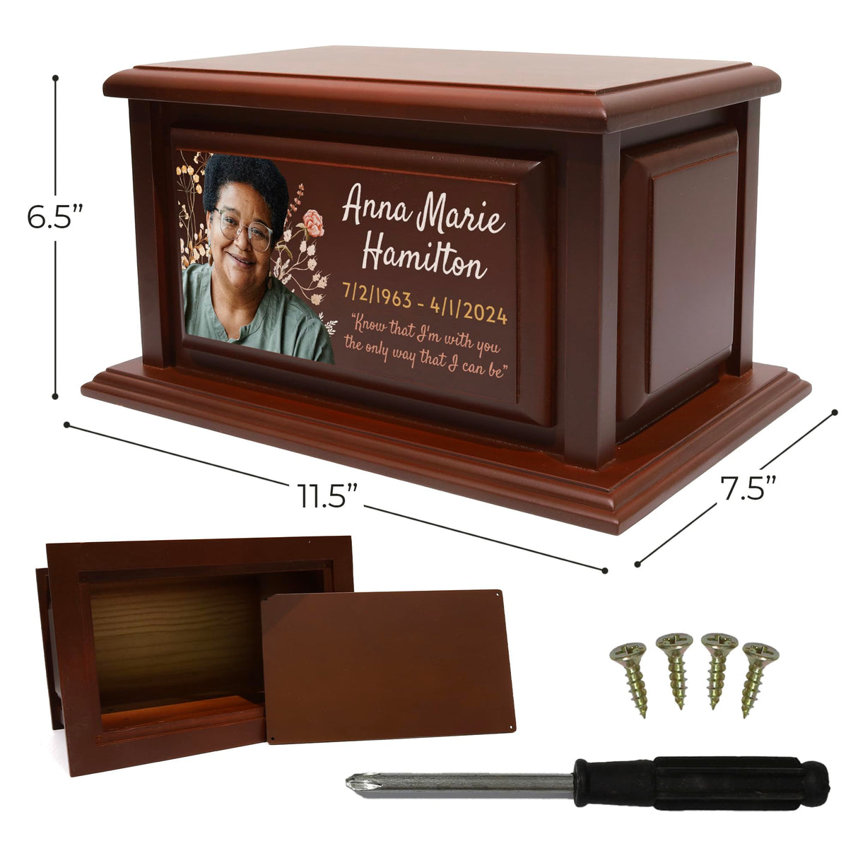 Personalized Solid Wood Human Urns for Ashes 250lbs, Custom Urn Box for Human Ashes, Large Burial and Cremation Urns for Ashes, Cherry Wood Color (Design 6) Basic Fundamentals