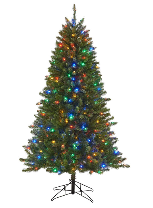 Honeywell 6 ft Pre-Lit Christmas Tree, Eagle Peak Pine Artificial Christmas Tree with 300 Color-Changing LED Lights, Xmas Tree with 927 PVC Tips,Tree Top Connector, UL Certified