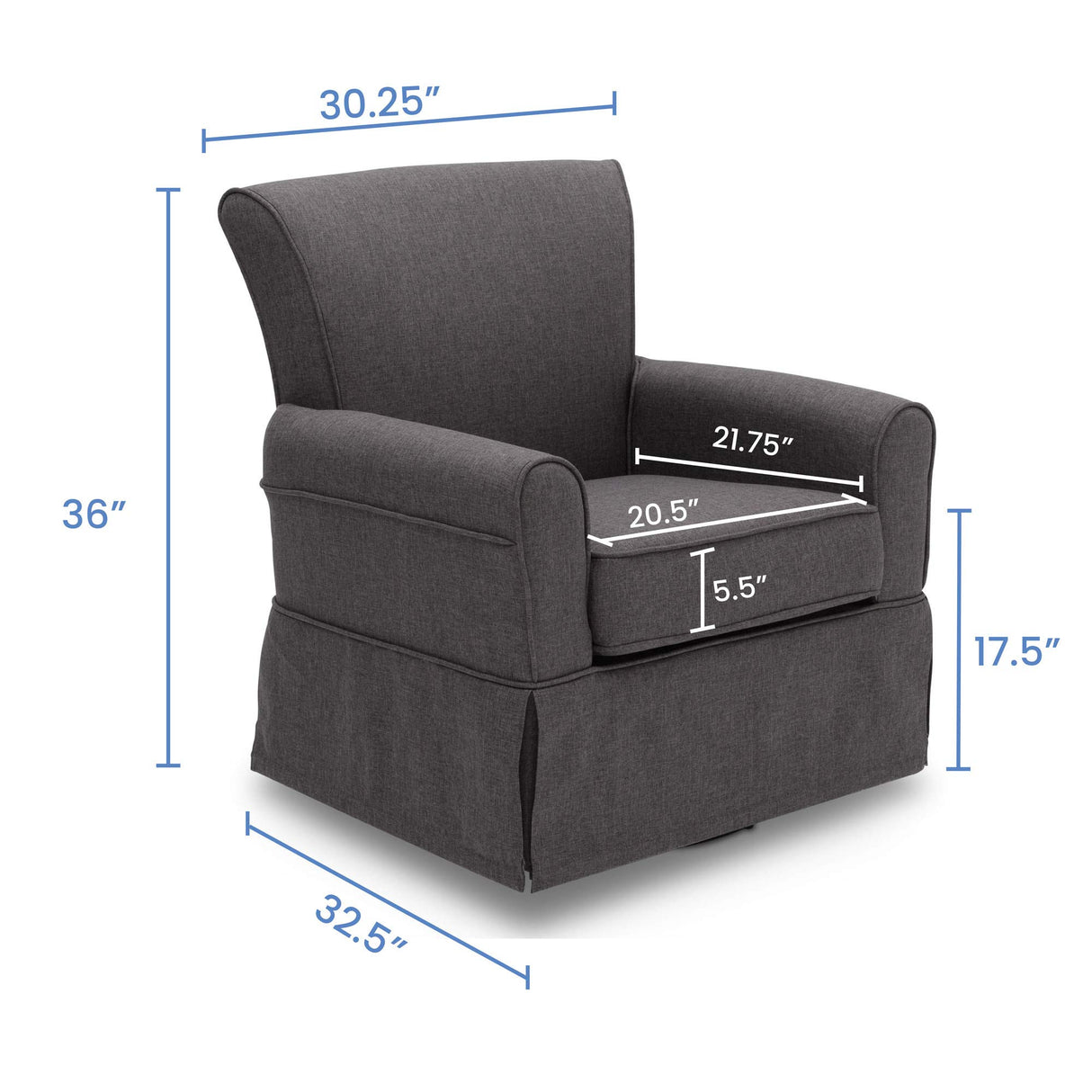 Delta Children Upholstered Glider Swivel Rocker Chair, Charcoal Delta Children