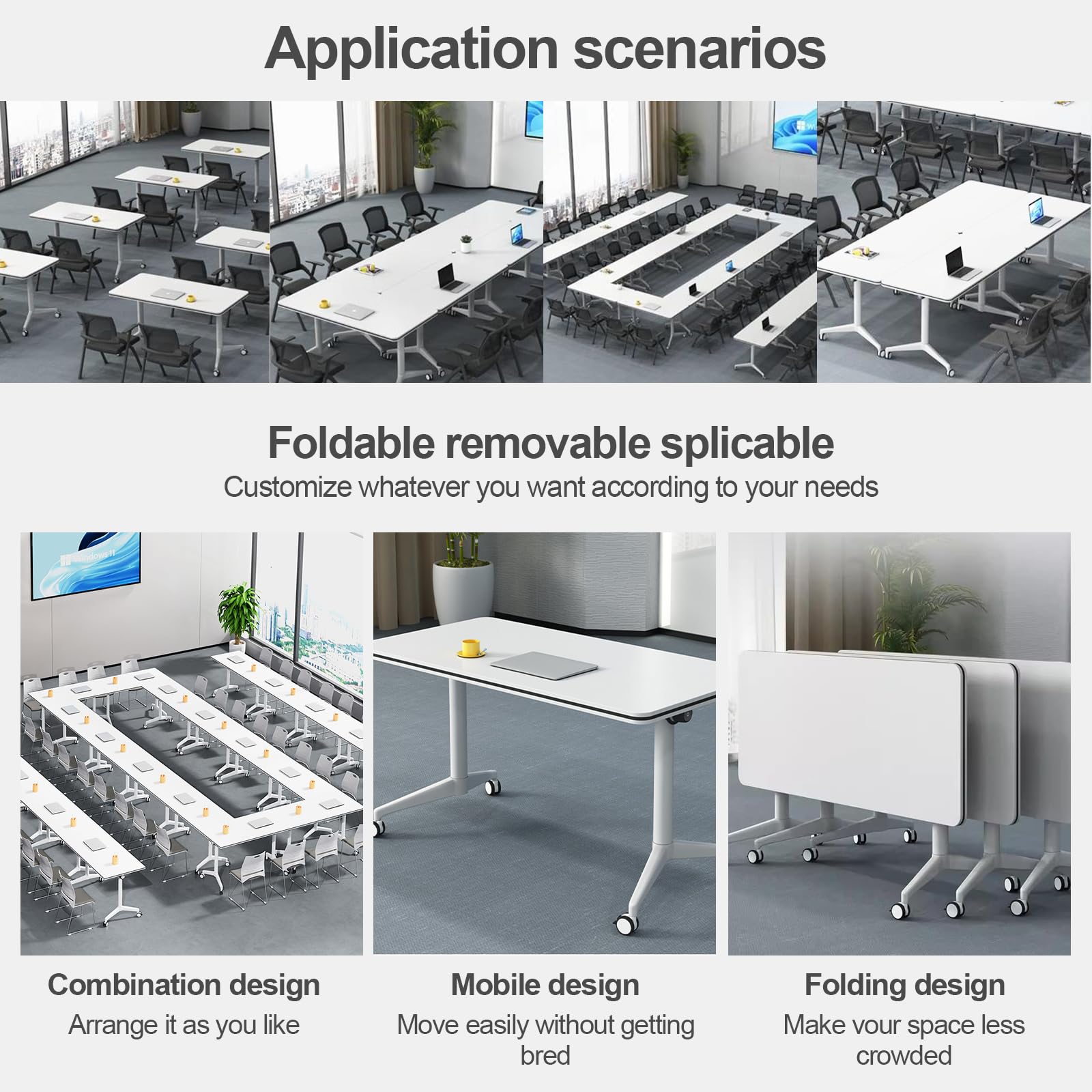 Folding Conference Room Table,Modern Conference Table 6ft White Meeting Table Flip Top Large Mobile Training Table with Silent Wheels Seminar Table for Office,Classroom(2PCS 70.8 * 23.6 * 29. - WoodArtSupply