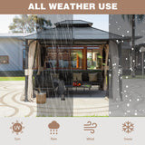 EROMMY 10' x 12' Metal Steel Gazebo, Outdoor Aluminum Hardtop Canopy with Netting and Shaded Curtains, Double Roof Pergolas, Permanent Metal Pavilion for Patio, Backyard, Deck, Lawn, Poolside EROMMY