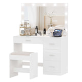Irontar Makeup Vanity Table with Large Mirror, Vanity Desk with Stool and 11 LED Lights, Makeup Table with 4 Metal Sliding Drawers, Vanity Table Set with Bench for Women, White WDT002WD Irontar