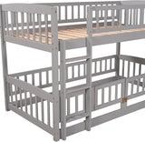 Harper & Bright Designs Low Bunk Beds Twin Over Twin, Kids Bunk Bed with Slide, Fence and Ladder, Wood Twin Bunk Beds for Girls Boys, Grey Harper & Bright Designs