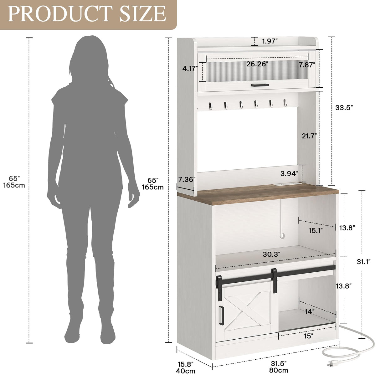 YITAHOME Bakers Rack with Power Outlet and Storage Farmhouse Microwave Stand with LED Lights Heavy Duty 5-Tier Coffee Bar Cabinet Station with 7 Hooks for Kitchen Dining Room Living Room White YITAHOME