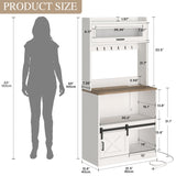 YITAHOME Bakers Rack with Power Outlet and Storage Farmhouse Microwave Stand with LED Lights Heavy Duty 5-Tier Coffee Bar Cabinet Station with 7 Hooks for Kitchen Dining Room Living Room White YITAHOME