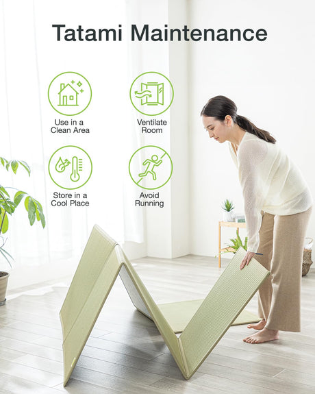FULI Japanese Tatami Mattress, Tatami Rug, Igusa Mat (Japanese Rush Grass) Folds in Three, Made in Japan (Natural, Twin XL) FULI