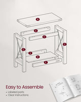 VASAGLE 2-Tier End Table, Side Table with Bottom Shelf, Nightstand for Small Spaces, for Living Room, Bedroom, Farmhouse Style, Rustic White and Honey Brown ULET235W01 VASAGLE