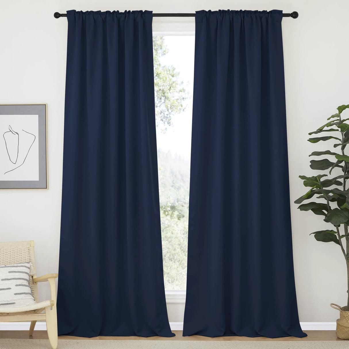 NICETOWN Window Treatment Blackout Curtains - (Navy Color) 52 inches W by 108 inches L Each Panel, Set of 2 Panels, Blackout Drape Panels for Nursery NICETOWN