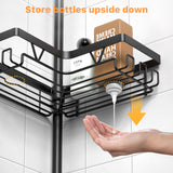 KEGII Corner Shower Caddy Tension Pole - Shower Tension Rod Organizer, Floor to Ceiling Shower Caddy 25-114.2 inch, Towel Rack Corner Waterproof, Black KEGII