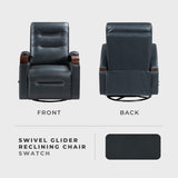 Lexicon 360 Degree Swivel Glider Reclining Chair, Breathable Faux Leather Manual Recliner, Comfy Nursery Glider Recliner, Swivel Reclining Chair for Living Room/Office/Bedroom/Apartment, Dark Blue Lexicon