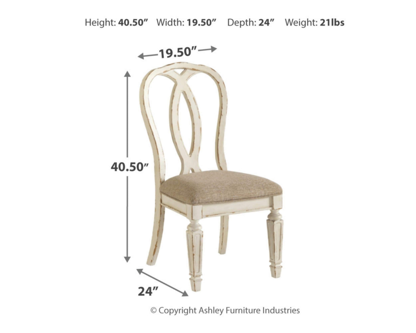 Signature Design by Ashley Realyn French Country Ribbon Back Dining Chair, 2 Count, Chipped White