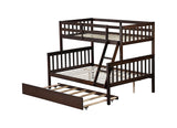 PVWIIK Twin Over Full Bunk Bed with Trundle & Ladder & Safety Guardrail,Solid Wood Bunk Bed for Kids Adults Teens Bedroom,Convertible to 2 Separated Bed,No Box Spring Needed,Easy Assembly, Espresso PVWIIK