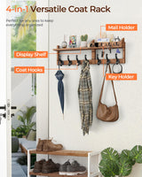 Tatub 29" Coat Rack Wall Mount with Shelf, 4 in 1 Entryway Key Holder with 7 Coat Hooks 4 Key Hangers Mail Organizer, Wood Wall Shelf for Living Room, Bedroom, Bathroom Tatub