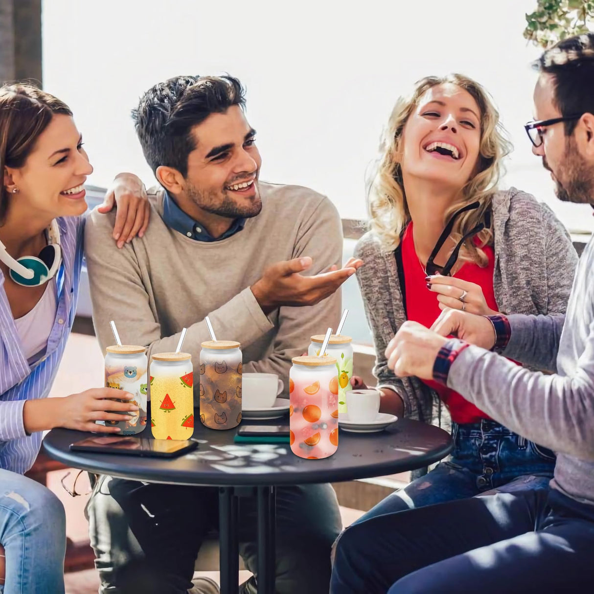 MOVNO 12 Pack Sublimation Cups - 16oz Frosted Glass Cups with Bamboo Lids and Straws Sublimation Glass Blanks Beer Can Shaped Cups Sublimation Glass Tumblers for Iced Coffee Juice Soda Drinks MOVNO