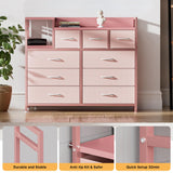 GAOMON Dresser TV Stand with Power Outlet, Bedroom Dresser with 9 Drawers, Chest of Drawers for Living Room, Hallway(Pink) GAOMON