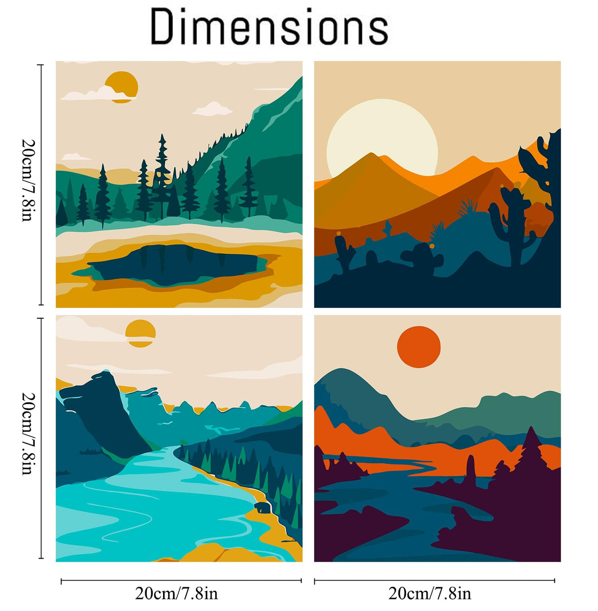 FQOVKYN 4 Pack Sunset Paint by Number for Adults Beginners, DIY Landscapes Paint by Numbers on Canvas, Acrylic Easy Painting by Numbers Oil Painting Kits for Home Wall Decor (8x8in) FQOVKYN