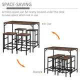 HOMCOM 5-Piece Industrial Dining Table Set, Bar Table & 4 Stools Set, Space Saving for Pub & Kitchen, Black/Brown HOMCOM