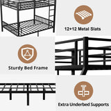 Luckiofvonne Queen Over Queen Bunk Bed for Adults, Heavy-Duty Metal Bunk Bed Frame with Ladder, High Guardrail and Slats Support, No Box Spring Needed, Black Luckiofvonne