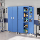 VINGLI 72'' Tall Metal Garage Storage Cabinet with Pegboards, Wheels, Locking Doors and Adjustable Shelves, File Cabinet/Tool Cabinet for Home Office/School (Blue, 32W x 16D x 72H) VINGLI