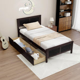 Giantex Espresso Twin Bed with Storage Drawers and Solid Wood Frame Giantex
