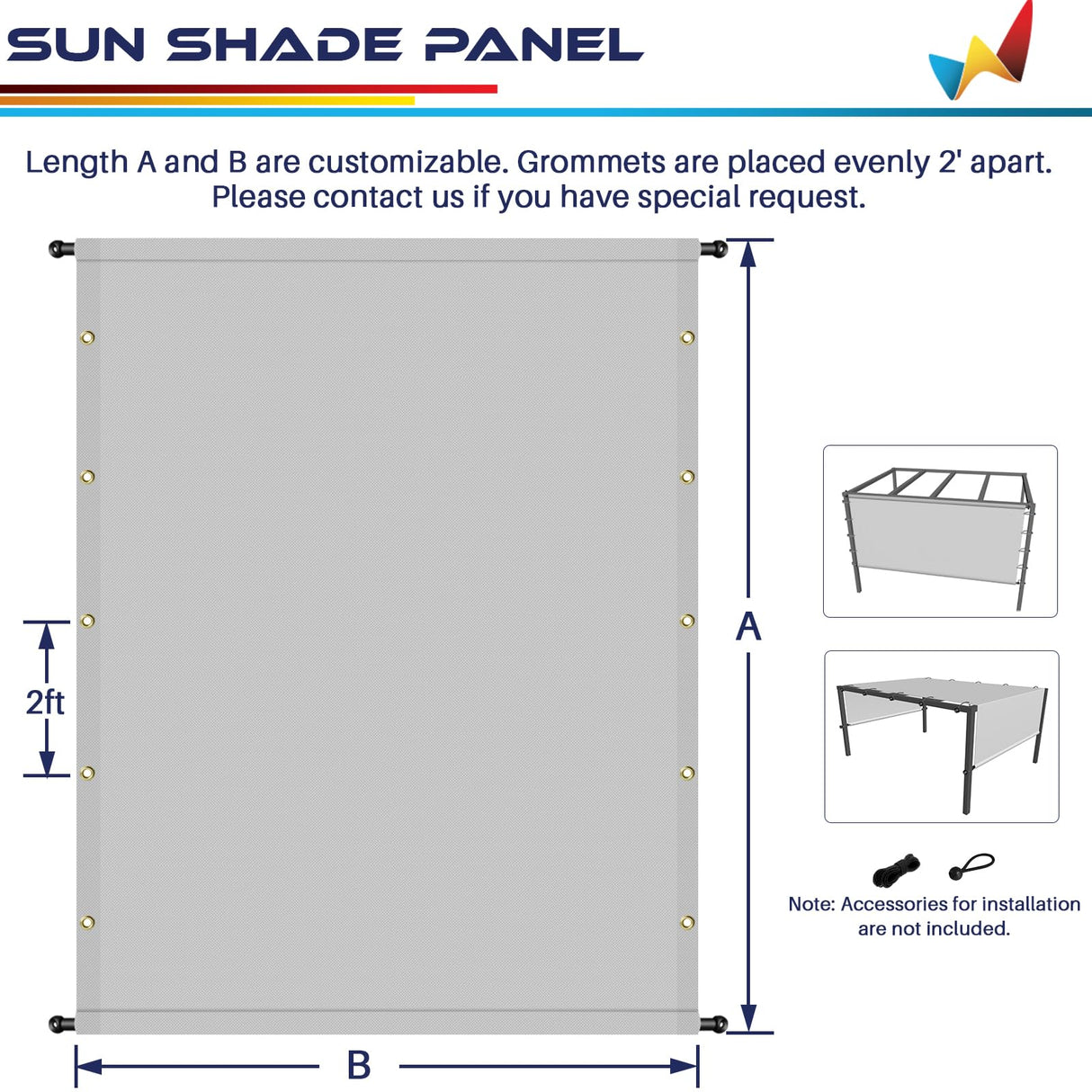 Windscreen4less 16' x 18' Universal Waterproof Replacement Shade Cover Canopy for Pergola Patio Privacy Shade Screen with Grommets on 2 Sides Includes Weighted Rods UV Block Light Grey Windscreen4less
