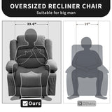 GarveeHome Wide Manual Recliner Chair for Adults – Widen Oversize Overstuffed Breathable Fabric Lounge Chair with 3 Angle Modes 2 Cup Holders Side Pockets GarveeHome
