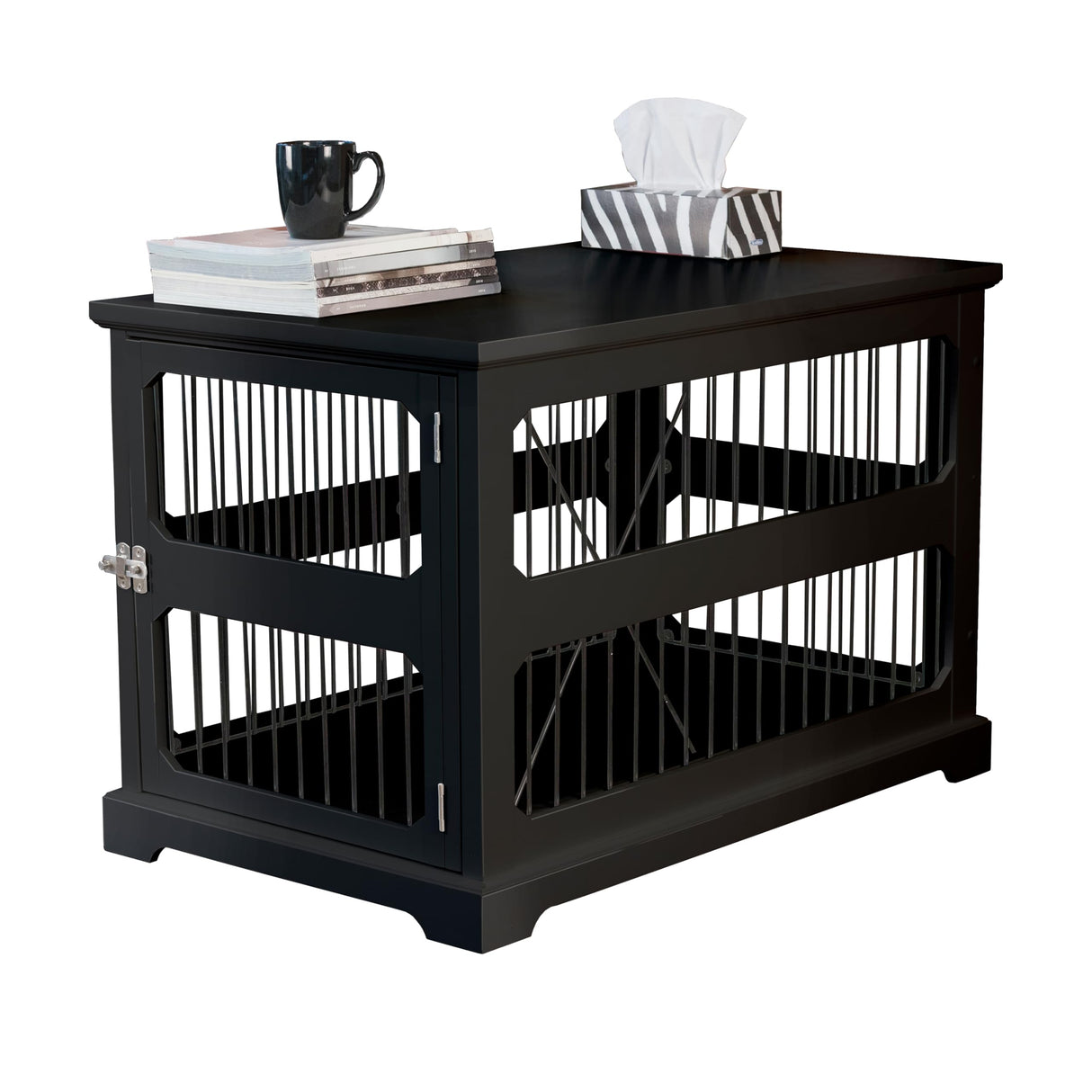 Zoovilla Dog Crate Furniture for Medium Dogs, Dual Function Dog Crate Side End Table with Sliding Door, Solid Bottom for Stability, Modern Indoor Kennel, Wooden Dog Crate Furniture, Metal Design Black zoovilla