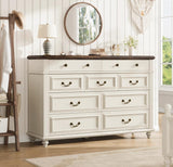Jocoevol Cream Farmhouse Dresser for Bedroom, 9 Drawer Chest of Drawers, Tall Dressers for Bedroom Storage, Dresser for Closet, Dressers & Chests of Drawers (Cream, 53.5" Wide) Jocoevol
