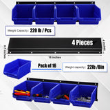 Maitys Wall Mounted Storage Bins Plastic Hanging Stackable Storage Parts Garage Tool Organizer for Screws, Nuts, Bolts, Nails, and Small Hardware Parts, 16x Bins & 4 x Rails(Blue) Maitys