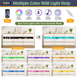Loomie 9 Drawer Triple Dresser with Charging Station & Led Lights for Bedroom,Long 63" Dresser TV Stand for TVs up to 75",Wide Large Drawer Dressers Organizer with 3 Cubbies for Hallway, Light Wood Loomie