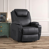 JUMMICO Power Lift Recliner Chair with Massage for Elderly PU Leather Modern Reclining Sofa Chair with Cup Holders, Remote Control, Adjustable Furniture (Black) JUMMICO