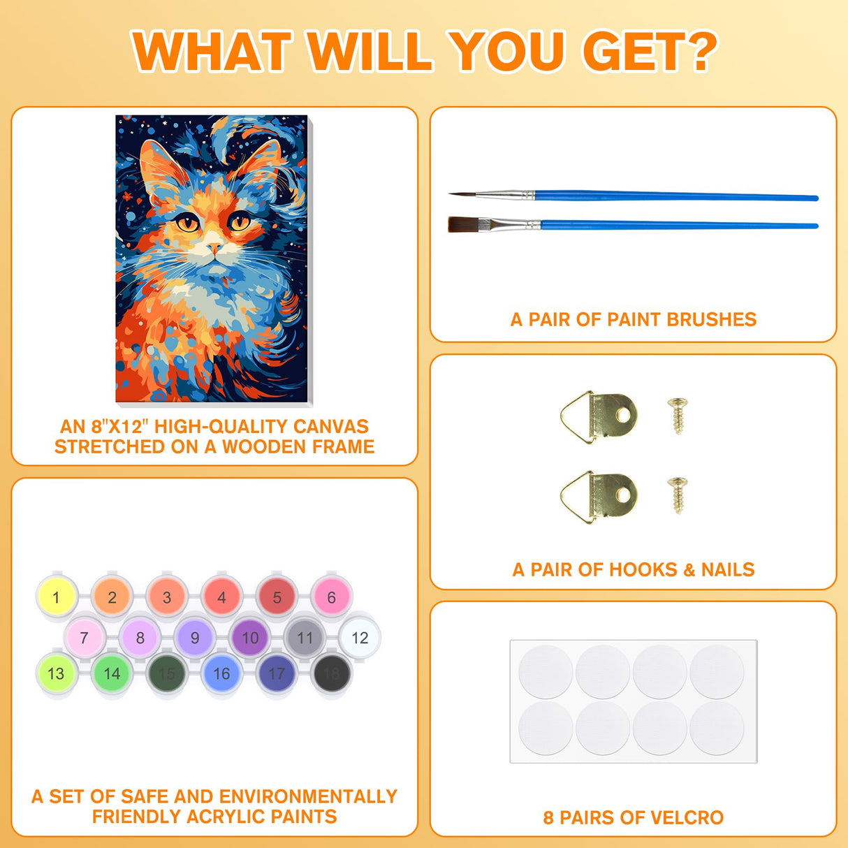 Bowetile Cat Paint by Numbers for Adults Beginners Framed, Easy Adults' Paint-by-Number Kits, DIY Adult Paint by Number Kits on Canvas, Animals Acrylic Number Painting for Home Decor, 8x12in Bowetile