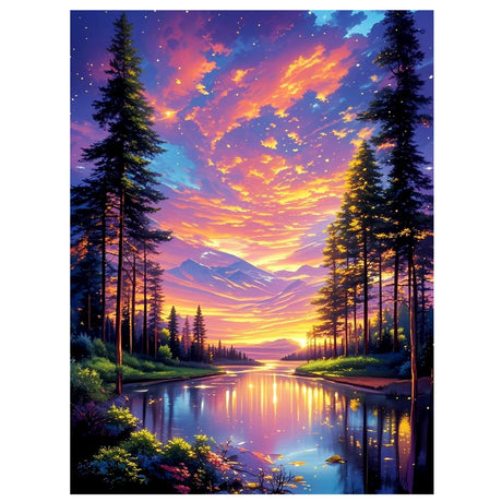 Reivworl Landscape Diamond Art Kits for Adults, Sunset Diamond Painting Kits, Gem Art Kit for Gifts and Home Interior Decor 12x16 Inch Reivworl