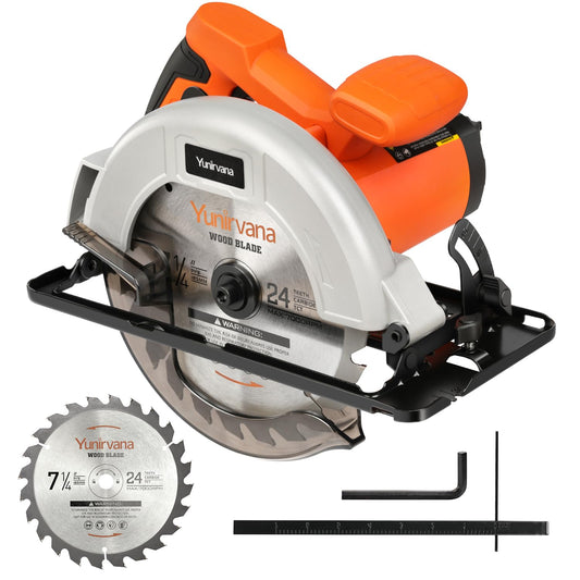 Yunirvana 11 Amp Corded Circular Saw with Circular Saw Blade, 6000RPM, Adjustable Cutting Depth, 7-1/4 Inch Blade, Ideal for Wood and Plastic Cuts, Professional Carpentry Tool for Precision C - WoodArtSupply