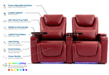 Airadlis Home Theater Seating Seats, Theater Recliner Chair Sofa Game Movie Theater Chairs with 7 Colors Ambient Lighting, Lumbar Pillow, Side Pocket, Tray Table, Power Recline, Red Airadlis