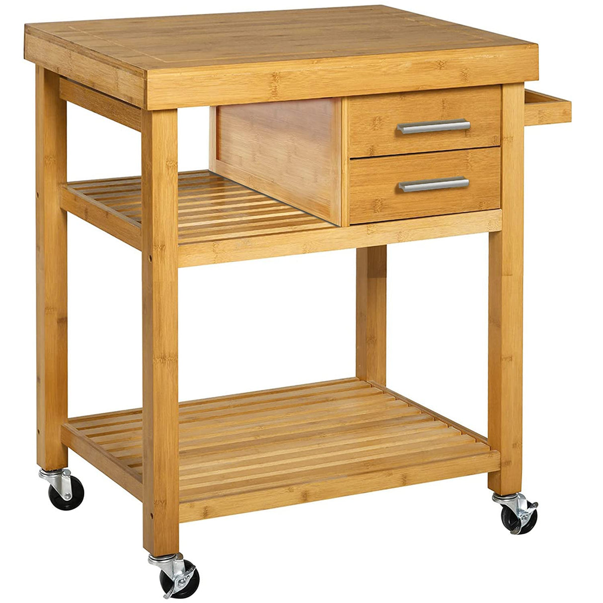 Home Aesthetics Rolling Kitchen Island Cart with Drawers Shelves, Towel Rack, Locking Casters, Butcher Block Food Prepping Cart Trolley on Wheels, Home Aesthetics