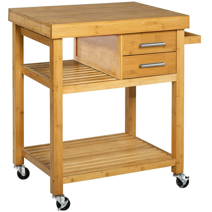 Home Aesthetics Rolling Kitchen Island Cart with Drawers Shelves, Towel Rack, Locking Casters, Butcher Block Food Prepping Cart Trolley on Wheels,