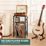 Yoobure Record Player Stand, 3-Tier End Table with Charging Station, Small Side Table for Living Room Bedroom, Nightstand for Vinyl Storage, Tall Beside Tables Turntable Stand for Album CD Yoobure