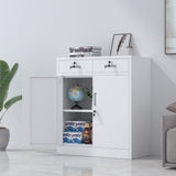 JINGUR Metal Storage Cabinet with Locking Doors and 2 Drawers, Lockable Storage Cabinets with Adjustable Shelf for Home Office and Garage (White) JINGUR