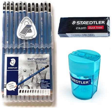 Staedtler Mars Lumograph Pencil Set – 12 Premium Graphite Drawing Pencils (6H-8B) with Sharpener & Dust-Free Eraser – Professional Sketching & Shading Kit for Artists, Designers & Students STAEDTLER