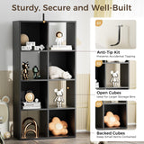 COMHOMA 8 Wood Cube Storage Organizer with Open Back and Removable Back Panels, 11In Black Cube Storage Bookshelf, Cubicle Shelf Bookcase for Home Office Bedroom Living Room, Vertical or Horizontal COMHOMA
