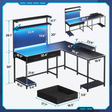 SEDETA L Shaped Gaming Desk with LED Lights, Pegboard and Drawers, Gaming Desk with Hutch, Computer Desk with Monitor Stand, Storage Shelves, Home Office Desk Corner Desk, Gaming Table, Black SEDETA